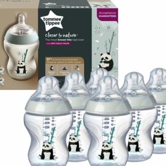 Tommee Tippee Closer to Nature Baby Bottles 260ml, Pack of 6 (Panda)