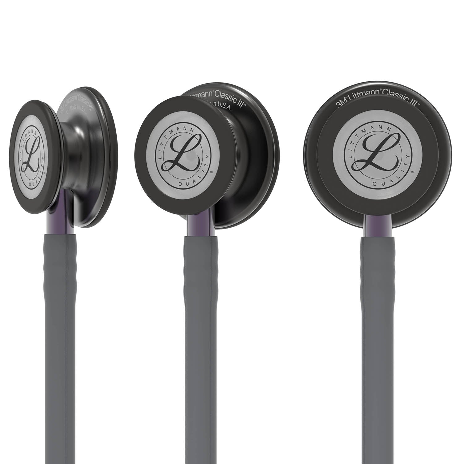 3M Littmann Classic III Monitoring Stethoscope: Smoke & Gray - Violet Stem 5873 - Image 2