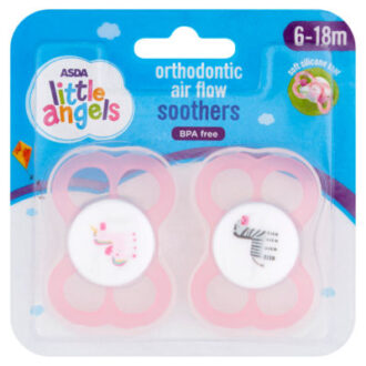 ASDA Little Angels Orthodontic Air Flow Soothers 6 to 18m  2pk